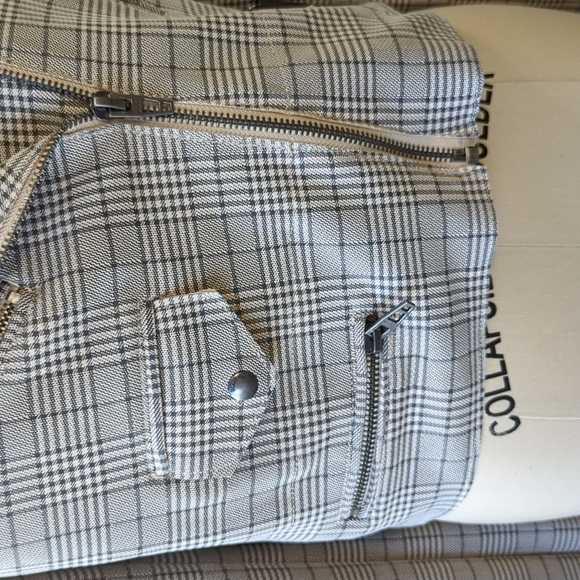 Blank NYC Plaid Double Breasted Moto Jacket Cream Gray M fall streetwear casual - Picture 5 of 12